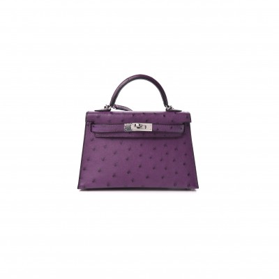 HERMÈS MASTER OSTRICH MINI KELLY II SELLIER VIOLINE (19*12*5.5cm) 